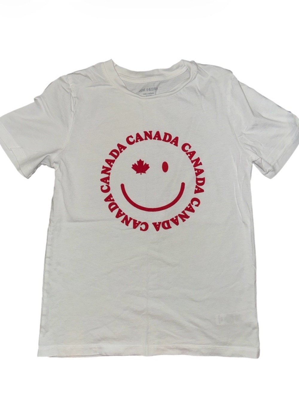Kids White Cotton T-Shirt with Red Canada Smiley Graphic XL